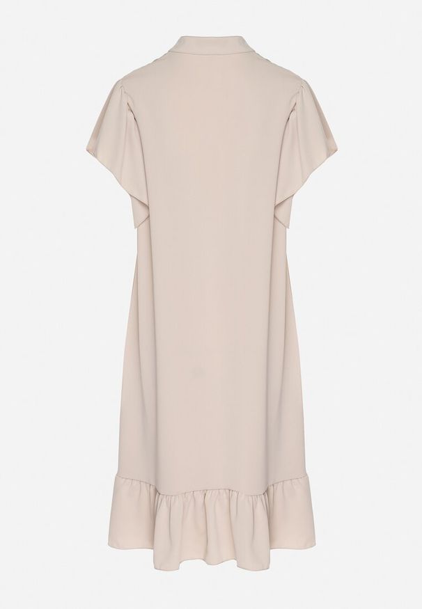 Born2be - Beżowa Sukienka Koszulowa z Guzikami i Falbankami Tenalena. Okazja: na co dzień. Typ kołnierza: kołnierz z falbankami. Kolor: beżowy. Typ sukienki: koszulowe. Styl: sportowy, casual, elegancki