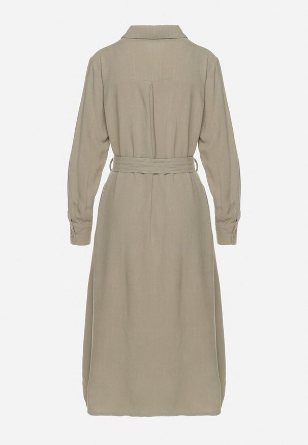 Born2be - Zielona Bawełniana Sukienka Koszulowa z Wiązanym Paskiem Zintrona. Okazja: na co dzień. Kolor: zielony. Materiał: bawełna. Typ sukienki: koszulowe. Styl: casual