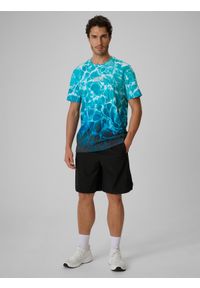 4f - 4F T-shirt relaxed z nadrukiem męski - turkusowy S. Okazja: na co dzień. Kolor: turkusowy. Materiał: materiał, bawełna, dzianina. Wzór: nadruk. Styl: casual, klasyczny #2