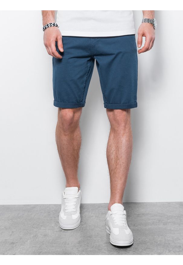 Ombre Clothing - Krótkie spodenki męskie casual W303 - niebieskie - XXL. Okazja: na co dzień. Kolor: niebieski. Materiał: elastan, tkanina, bawełna. Długość: krótkie. Sezon: lato. Styl: casual