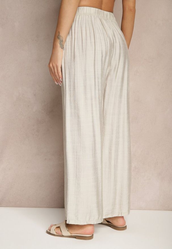 Renee - Jasnoszare Spodnie Palazzo o Szerokim Kroju High Waist Lislevia. Okazja: na co dzień. Stan: podwyższony. Kolor: szary. Styl: elegancki, casual