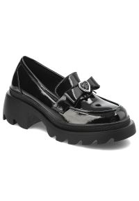 Czarne Mokasyny S.Barski Stylowe Wsuwane Obuwie Damskie Z Kokardką. Okazja: na co dzień. Zapięcie: bez zapięcia. Kolor: czarny. Materiał: skóra, lakier, jeans. Styl: elegancki #3