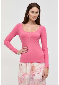 Guess longsleeve damski kolor różowy. Kolor: różowy. Materiał: materiał, wiskoza. Długość rękawa: długi rękaw. Długość: krótkie