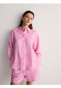 Reserved - Koszula z lnem - różowy. Kolor: różowy. Materiał: len #1