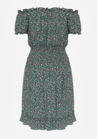 Born2be - Zielona Sukienka Hiszpanka z Bawełny z Gumką w Pasie Viliana. Okazja: na co dzień, na spacer. Typ kołnierza: dekolt hiszpanka. Kolor: zielony. Materiał: bawełna. Długość rękawa: krótki rękaw. Sezon: lato. Styl: casual, elegancki #8