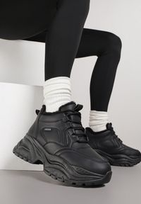 Born2be - Czarne Sneakersy Vices w Stylu Traperków Chunky na Grubej Podeszwie Leandre. Okazja: na co dzień. Kolor: czarny. Materiał: jeans