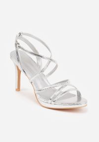 Born2be - Srebrne Eleganckie Sandały VICES na Szpilce z Przeplatanymi Paskami Adreviana. Okazja: na komunię, na wesele, na ślub cywilny, na imprezę. Zapięcie: pasek. Kolor: srebrny. Materiał: satyna. Wzór: paski. Obcas: na szpilce. Styl: elegancki #9