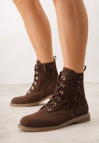 Born2be - Brązowe Ażurowe Botki Skórzane Adeis. Okazja: na co dzień. Kolor: brązowy. Materiał: skóra. Wzór: ażurowy. Styl: casual #1