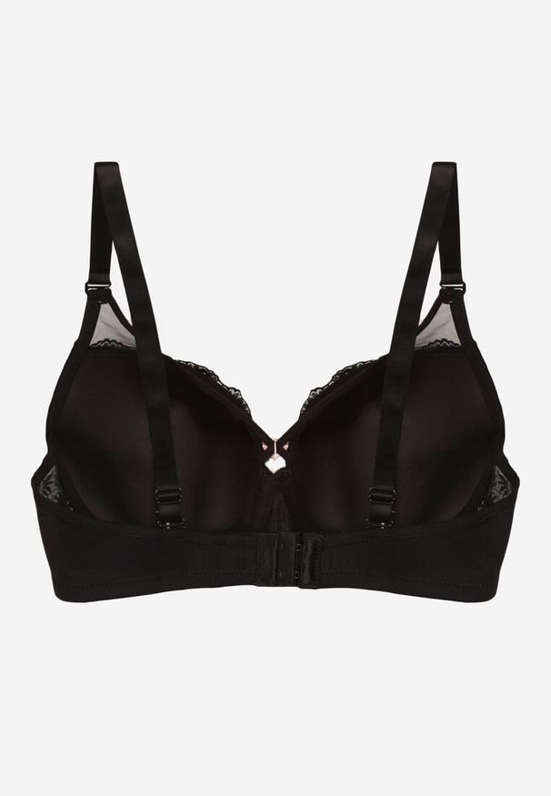 Born2be - Czarny Koronkowy Biustonosz Ozdobiony Cyrkoniowym Sercem Galirope. Kolor: czarny. Materiał: koronka. Wzór: aplikacja