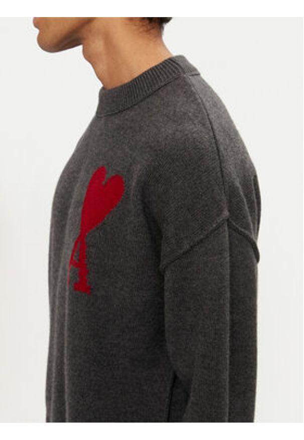AMI PARIS Sweter BFUKS006.018 Szary Regular Fit. Kolor: szary. Materiał: wełna