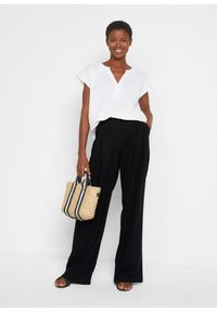 bonprix - Spodnie palazzo z lekkiego materiału z lnu i wiskozy. Kolor: czarny. Materiał: wiskoza, len, materiał #3