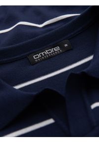 Ombre Clothing - Męska koszulka polo w poziome paski z wiskozą – granatowo-biała V1 - Rozmiar: M. Okazja: na co dzień. Typ kołnierza: polo. Kolor: biały. Materiał: wiskoza. Wzór: paski. Styl: casual #8