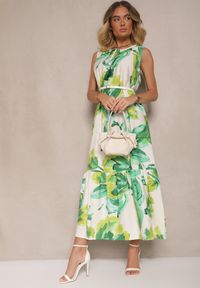 Renee - Zielona Sukienka z Wiskozą w Kwiaty Liorissa. Okazja: na co dzień. Kolor: zielony. Materiał: wiskoza. Wzór: kwiaty. Styl: klasyczny, casual, elegancki #3
