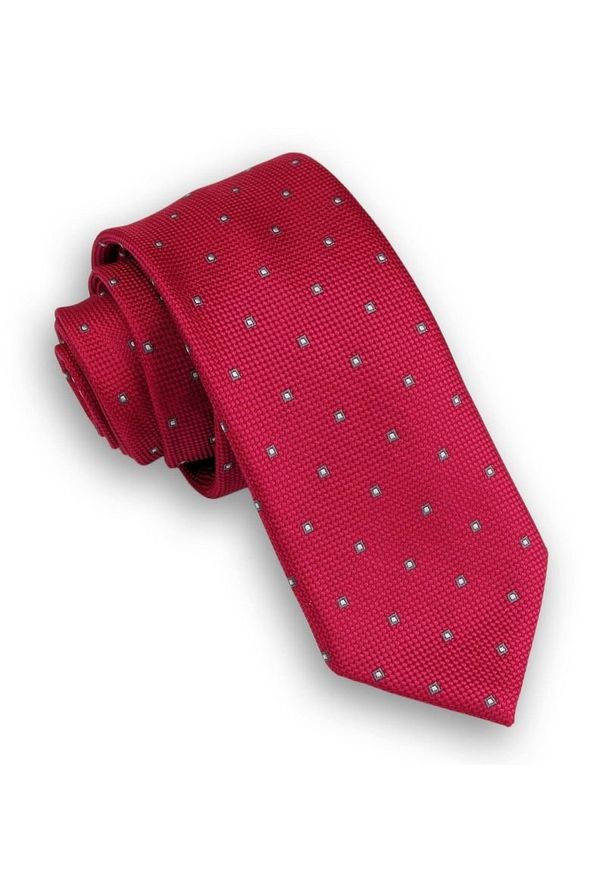 Czerwony Elegancki Krawat -Angelo di Monti- 6 cm, Męski, w Kwadraciki, Wzór Geometryczny. Kolor: czerwony. Wzór: geometria. Styl: elegancki