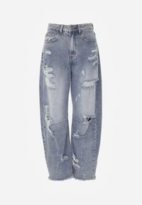 Renee - Niebieskie Jeansy z Bawełny Balloon High Waist z Przedarciami Taeryre. Okazja: na co dzień, na imprezę. Stan: podwyższony. Kolor: niebieski. Styl: casual #5