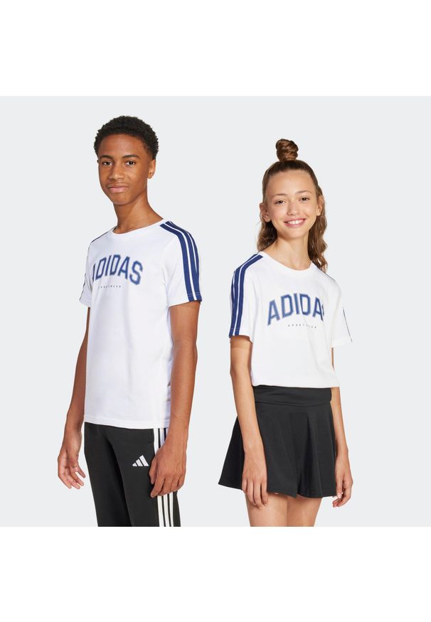 Adidas - Koszulka dziecięca ADIDAS. Kolor: niebieski, wielokolorowy, biały. Materiał: włókno, materiał, bawełna. Sport: joga i pilates