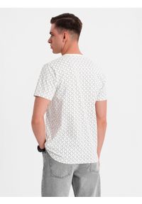 Ombre Clothing - Męska koszulka dzianinowa z nadrukiem full print – biała V3. Okazja: na co dzień. Kolor: biały. Materiał: dzianina. Długość rękawa: krótki rękaw. Długość: krótkie. Wzór: nadruk. Styl: klasyczny, casual #8
