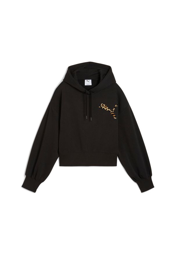 Damska bluza z kapturem crop Puma Leo Luxe Relaxed. Typ kołnierza: kaptur. Kolor: czarny