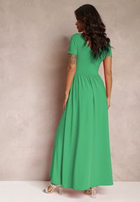 Renee - Zielona Sukienka Maxi z Rozkloszowanym Dołem i Rozcięciem Zarya. Kolor: zielony. Długość rękawa: krótki rękaw. Długość: maxi #3