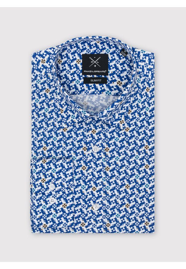 Pako Lorente - PAKO LORENTE – Koszula męska w biało-niebieski mikrowzór. Typ kołnierza: kołnierzyk klasyczny. Kolor: wielokolorowy, niebieski, biały. Materiał: bawełna, elastan. Długość rękawa: długi rękaw. Długość: długie. Styl: klasyczny