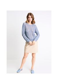 Ochnik - Niebieski ażurowy sweter damski. Okazja: na co dzień. Kolor: niebieski. Długość: długie. Wzór: ażurowy. Styl: casual #3