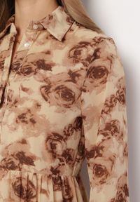 Born2be - Beżowa Koszulowa Sukienka Maxi z Falbanką Mersa. Kolor: beżowy. Typ sukienki: koszulowe. Długość: maxi #4