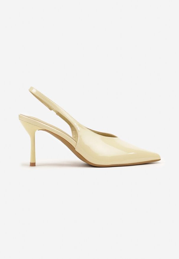 Renee - Żółte Lakierowane Sandały na Szpilce Typu Slingback Addoxie. Okazja: na co dzień, na spacer. Kolor: żółty. Materiał: lakier. Obcas: na szpilce. Styl: elegancki, casual. Wysokość obcasa: średni