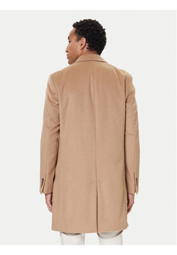 BOSS Płaszcz wełniany Hyde 50549187 Beżowy Slim Fit. Kolor: beżowy. Materiał: wełna