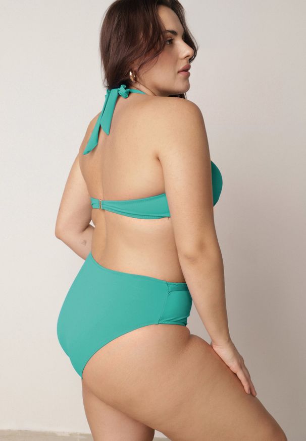 Born2be - Ciemnozielone Bikini z Wiązanym Biustonoszem i Figami Kąpielowymi z Wysokim Stanem Kalisea. Stan: podwyższony. Kolekcja: plus size. Kolor: zielony