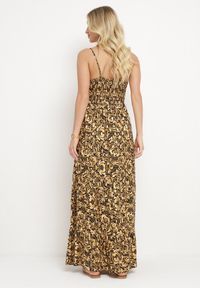 Born2be - Czarno-Żółta Rozkloszowana Sukienka z Bawełny na Cienkich Ramiączkach z Gumką w Pasie i Haftem Xuretta. Okazja: na spacer, na imprezę. Typ kołnierza: dekolt w kształcie V. Kolor: czarny. Materiał: bawełna. Długość rękawa: na ramiączkach. Wzór: haft. Sezon: lato. Styl: boho #4