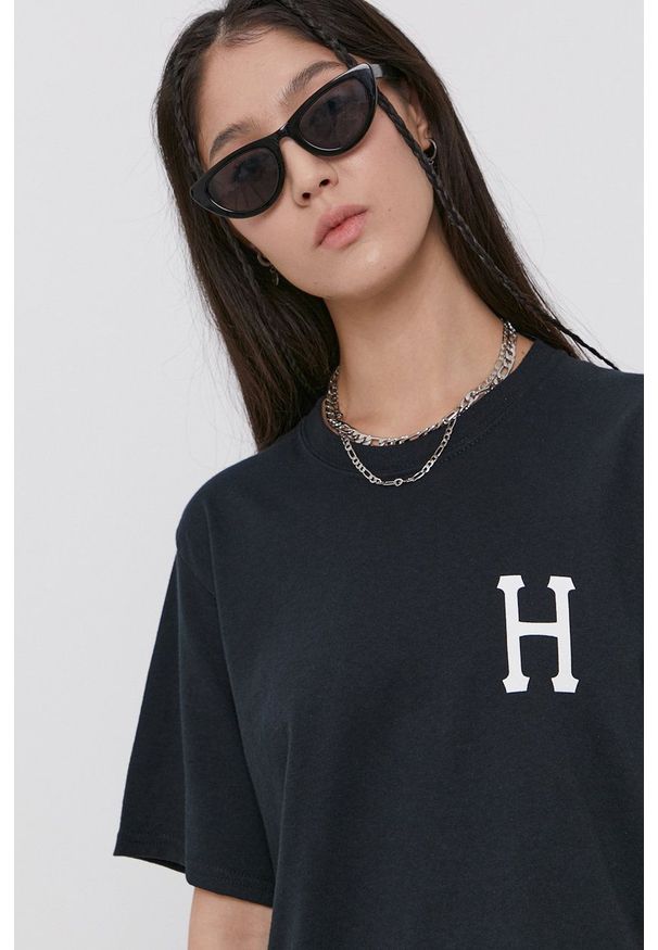 HUF - T-shirt bawełniany. Okazja: na co dzień. Kolor: czarny. Materiał: bawełna. Wzór: nadruk. Styl: casual
