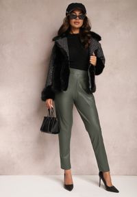 Renee - Ciemnozielone Spodnie Standard z Imitacji Skóry Tamran. Kolor: zielony. Materiał: skóra ekologiczna #4