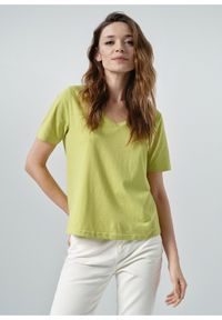 Ochnik - Limonkowy T-shirt damski basic. Kolor: zielony. Materiał: bawełna #1
