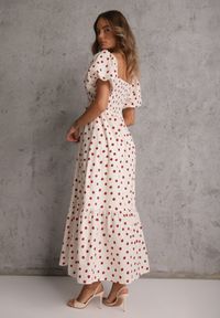 Renee - Beżowa Rozkloszowana Sukienka w Kropki z Bawełny z Bufiastymi Rękawami Aninele. Kolor: beżowy. Materiał: bawełna. Wzór: kropki. Sezon: lato #4