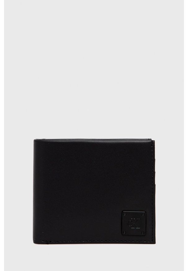 Calvin Klein Jeans portfel skórzany + brelok damski kolor czarny. Kolor: czarny. Materiał: skóra