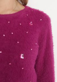 Born2be - Fioletowy Sweter z Dłuższym Włosiem i Kryształkami Hennilla. Kolekcja: plus size. Kolor: fioletowy. Materiał: dzianina. Długość rękawa: długi rękaw. Długość: długie #3