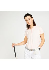 INESIS - Koszulka polo do golfa damska WW500. Typ kołnierza: polo, golf. Kolor: różowy. Materiał: materiał, poliester, elastan, poliamid