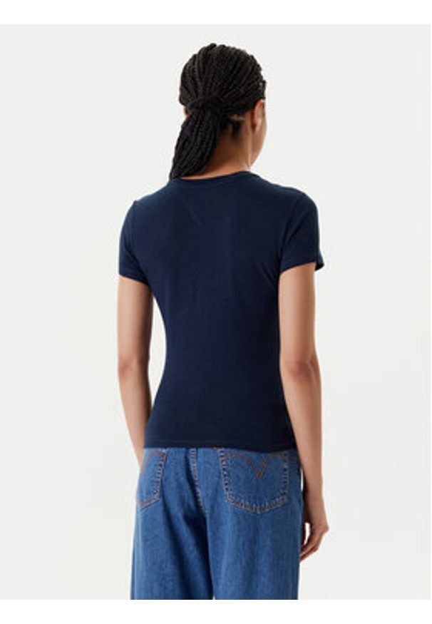 Tommy Jeans T-Shirt Essential DW0DW20913 Granatowy Slim Fit. Kolor: niebieski. Materiał: wiskoza, bawełna