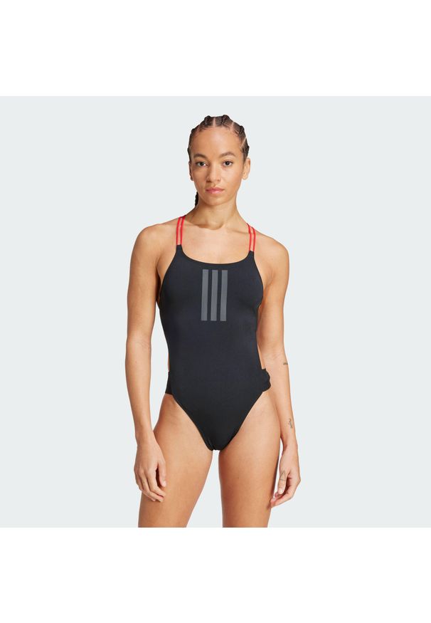 Adidas - Strój do pływania Ripstream 3-Stripes X-Back. Kolor: czerwony, wielokolorowy, czarny. Materiał: materiał