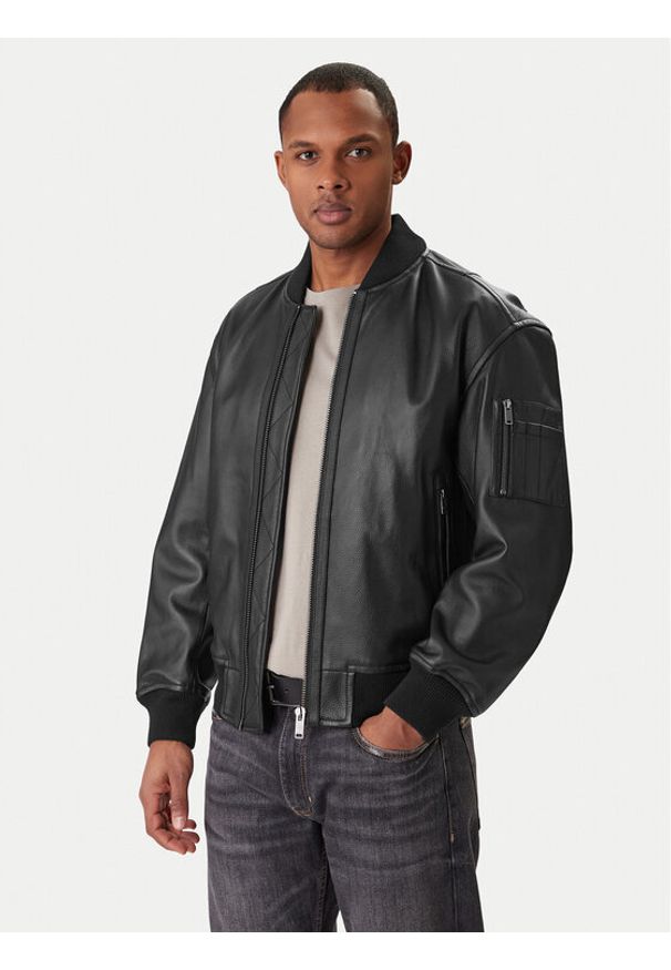 BOSS Kurtka skórzana Jakri 50552151 Czarny Regular Fit. Kolor: czarny. Materiał: skóra