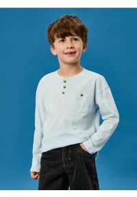 Sinsay - Bawełniana koszulka z ozdobnymi guzikami - niebieski. Kolor: niebieski. Materiał: bawełna #1