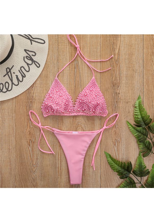 Intica - Bikini wiązane regulowane na plażę i basen Gorana. Kolor: różowy. Materiał: materiał