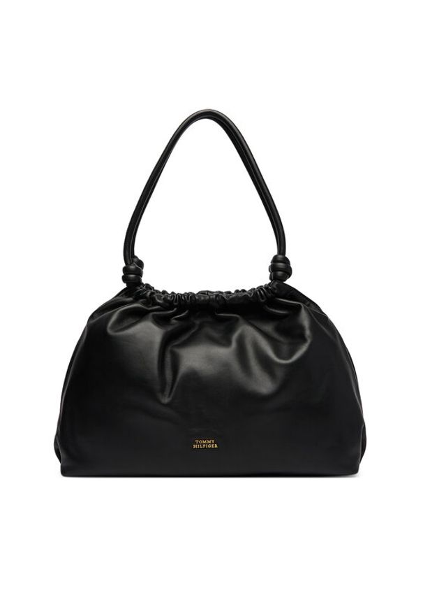 TOMMY HILFIGER - Tommy Hilfiger Torebka Th Soft Leather Hobo AW0AW18376 Czarny. Kolor: czarny. Materiał: skórzane