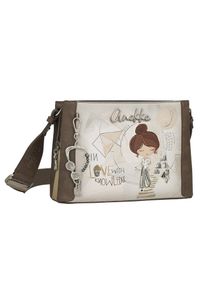 Torebka damska Anekke, na ramię z dekoracyjnym nadrukiem i metalowym logo zapinana na zamek z szerokim regulowanym paskiem oraz ozdobnym brelokiem, b. Kolor: brązowy. Wzór: nadruk #6