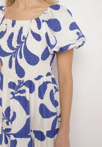 Born2be - Niebieska Rozkloszowana Sukienka z Elastyczną Górą i Bufiastymi Rękawami Orrivene. Okazja: na co dzień. Typ kołnierza: dekolt kwadratowy. Kolor: niebieski. Typ sukienki: proste. Styl: casual, elegancki #2