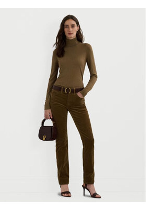 Lauren Ralph Lauren - LAUREN RALPH LAUREN Golf 200940470005 Brązowy Slim Fit. Typ kołnierza: golf. Kolor: brązowy. Materiał: jedwab