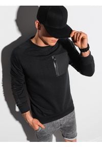 Ombre Clothing - Bluza męska bez kaptura B1151 - czarna - XL. Typ kołnierza: bez kaptura. Kolor: czarny. Materiał: bawełna, tkanina, poliester, materiał, jeans, dzianina #4