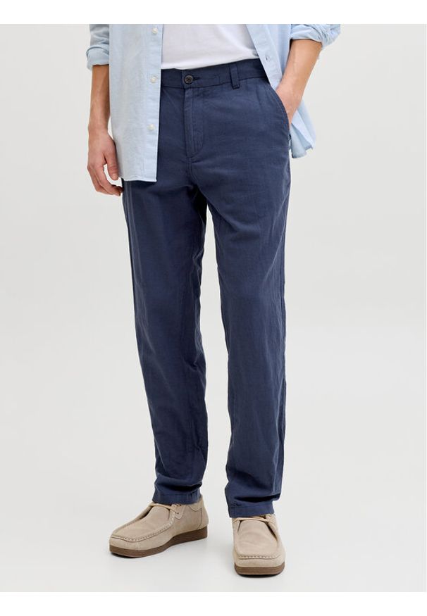Jack & Jones Chinosy Stace 12248604 Granatowy Tapered Fit. Kolor: niebieski. Materiał: len