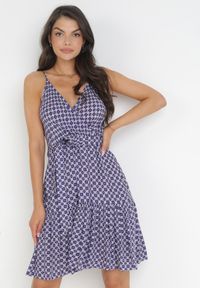 Born2be - Fioletowa Sukienka z Gumką w Talii i Falbanką na Dole z Wiskozy Heidsan. Kolor: fioletowy. Materiał: wiskoza #5