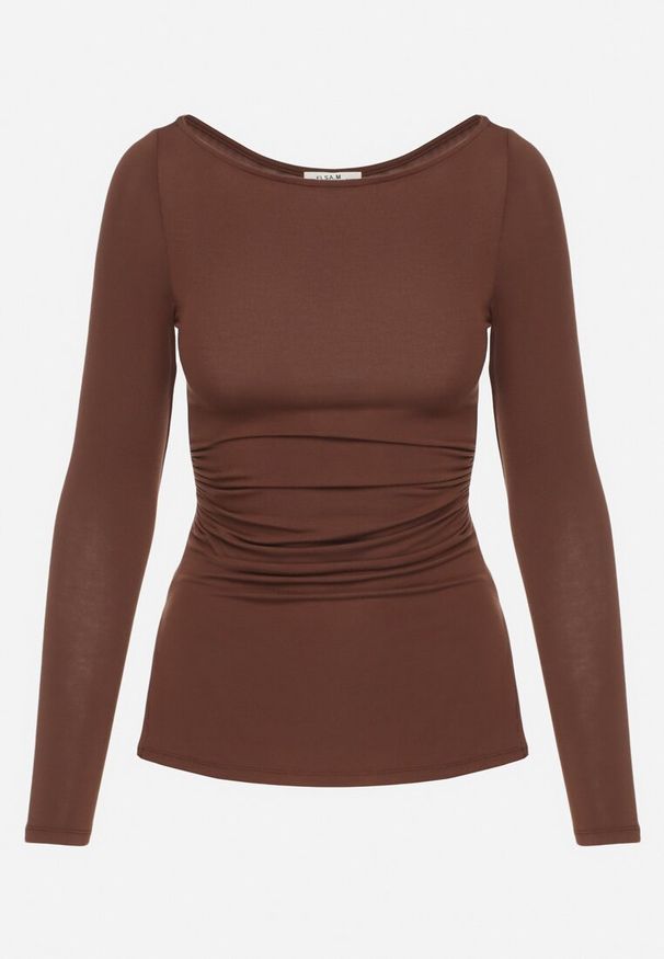 Born2be - Brązowa Bluzka z Wiskozą i Marszczeniem Furitta. Okazja: na co dzień. Kolor: brązowy. Materiał: wiskoza. Styl: klasyczny, casual